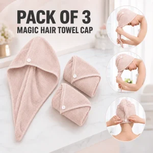 Pack of 3 Magic Hair Towel – Cap Quick Dry Microfiber Wrap