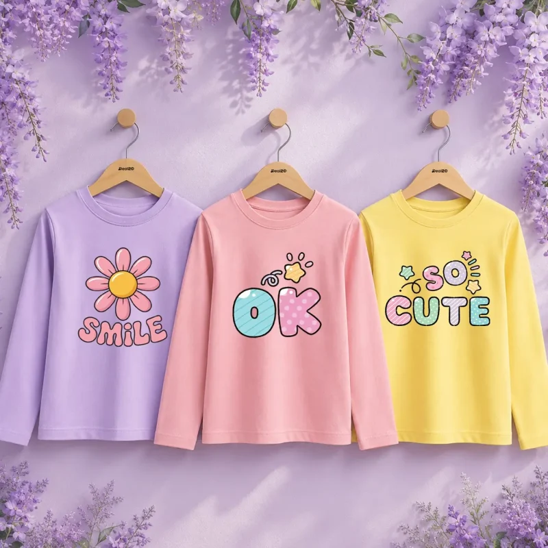 Pack of 3 So Cute Smile Printed Long Sleeve T-shirts for Girls