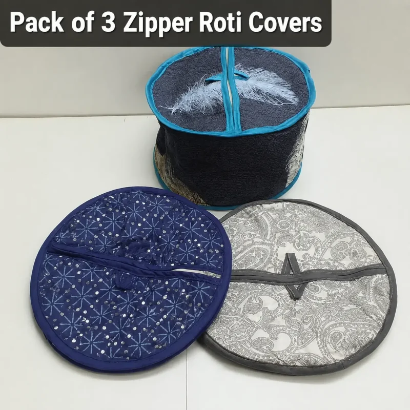 Pack of 3 Zipper Roti Covers – Insulated & Washable