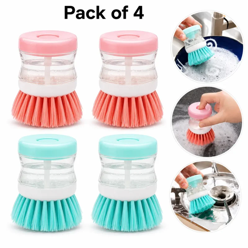 Pack of 4 Liquid Soap Dishes Cleaning Brush