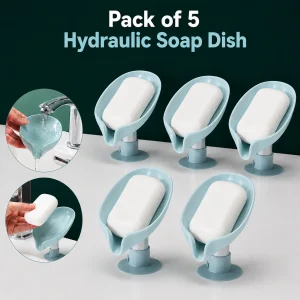 Pack of 5 Hydraulic Soap Dishes – Leaf‑Style Drain Tray with Suction Base