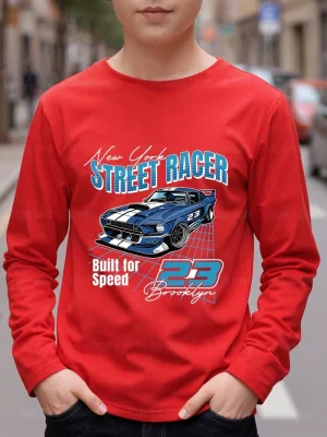 Street Racer Printed Long Sleeve T-Shirts for Kids