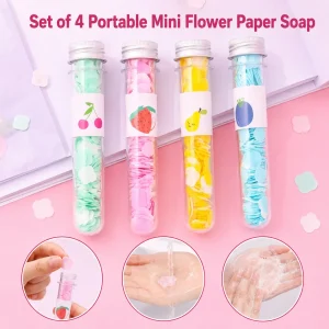 Set of 4 Portable Mini Flower Paper Soap Tubes