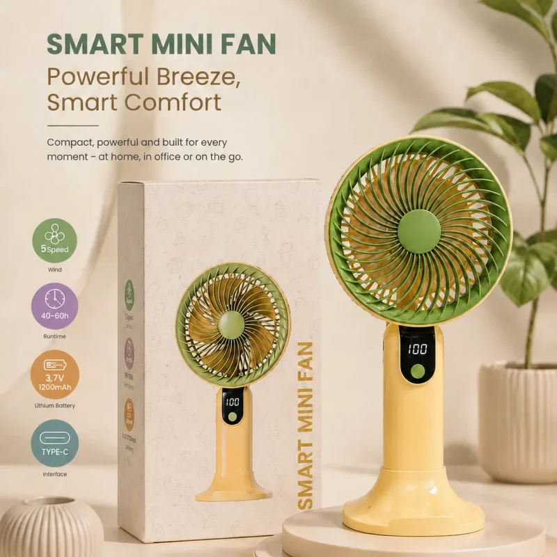 Smart Mini Fan – Portable 5 Speed