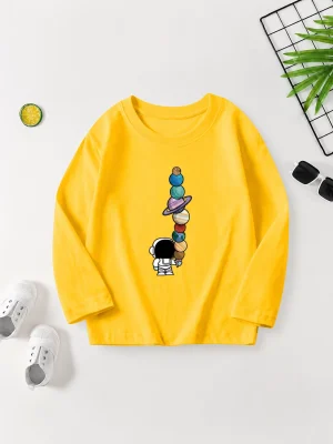 Space Explorer Printed Long Sleeve T-Shirt for Young Kids