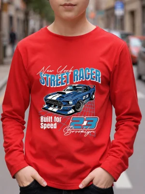 Street Racer Printed Long Sleeve T-Shirts for Kids