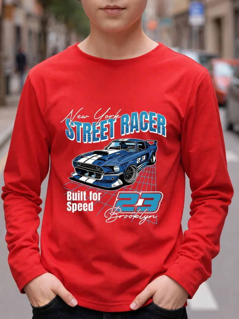 Street Racer Printed Long Sleeve T-Shirts for Kids
