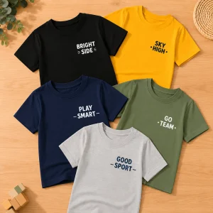 Pack of 5 Bright Sport Team Printed T-Shirts For Boys