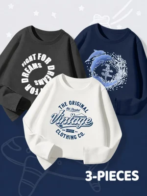 Pack of 3 Vintage Dreams Printed Long Sleeve T-Shirts for Kids