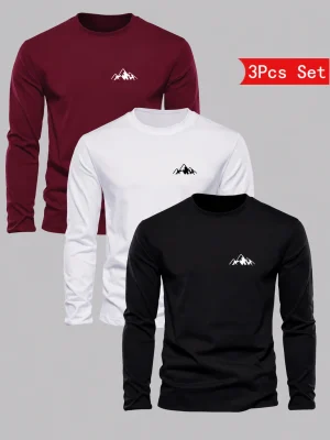 Pack of 3 Mountain Summit Printed Long Sleeve T-shirt for Mens