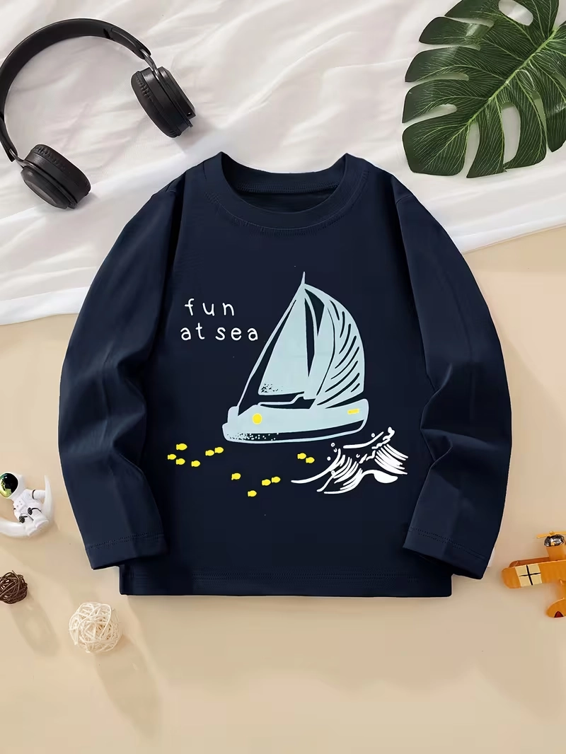 Fun At Sea Printed Long Sleeve T-Shirt for Young Kids Fun At Sea Printed Long Sleeve T-Shirt for Young Kids