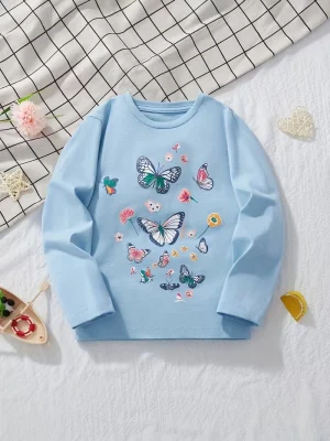 Fluttering Butterflies Printed Long Sleeve T-shirts for Girls