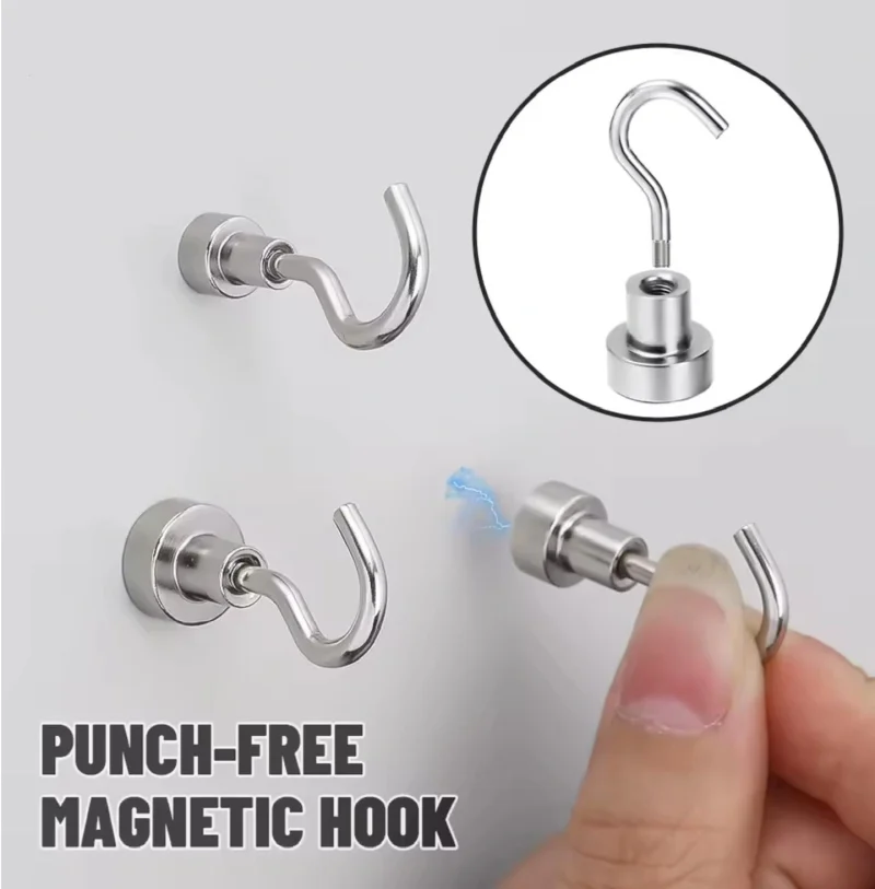 Punch‑Free Magnetic Hook – Pack of 4