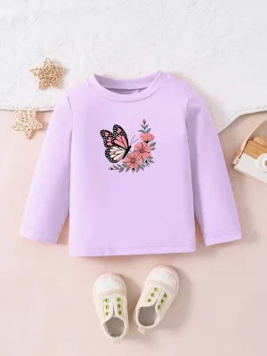 Butterfly Wild Blossom Printed Long Sleeve T-shirts for Girls