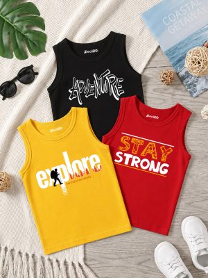 Pack of 3 Explore Adventure Strong Printed Tank Tops for Tween Kids