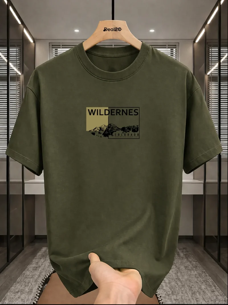 Wilderness Printed Army Green T-Shirt for Men