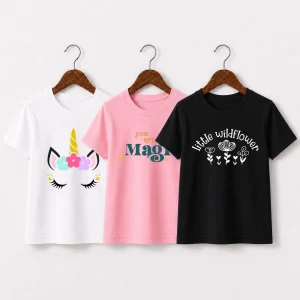 Pack of 3 Unicorn Magic Flower Printed T-Shirts for Girls