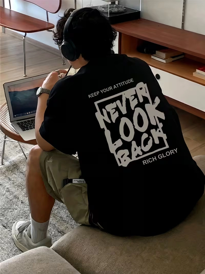Never Look Back Printed Oversized T-Shirt For Mens Never Look Back Printed Oversized T-Shirt For Mens