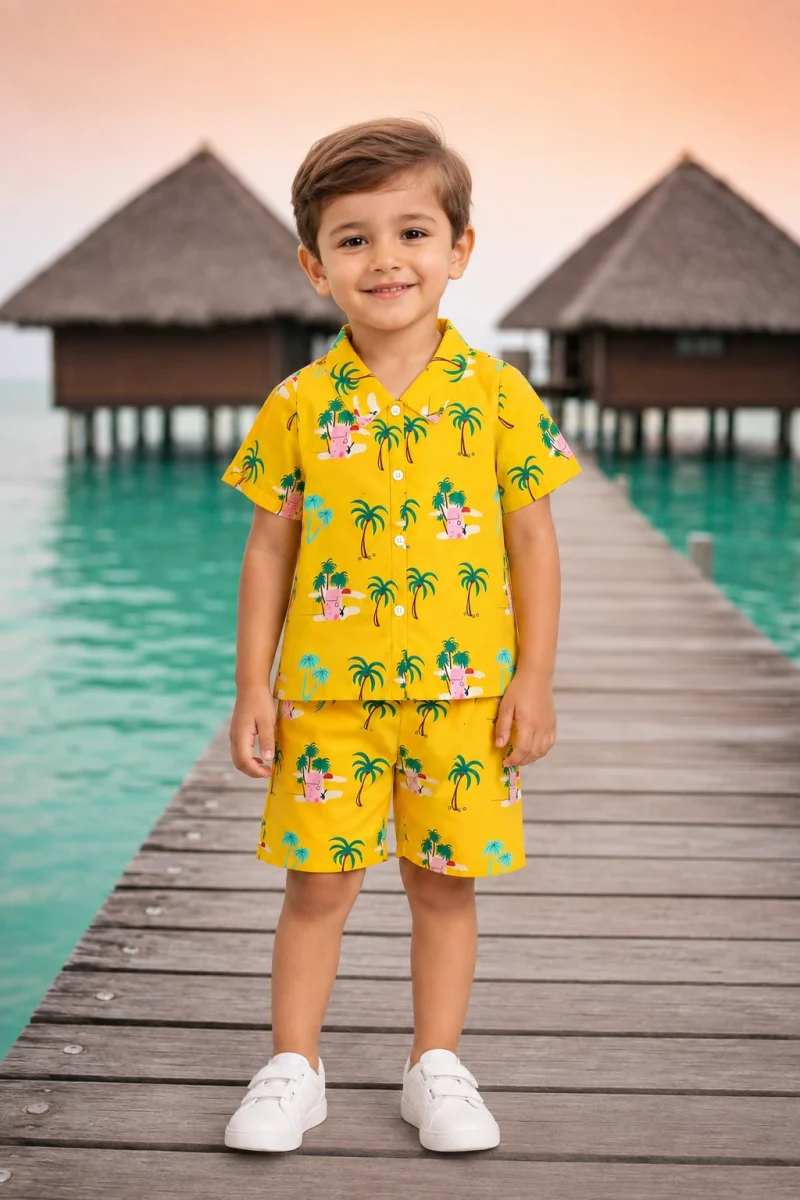 Beach Palm Printed Summer Short Suit For Kids