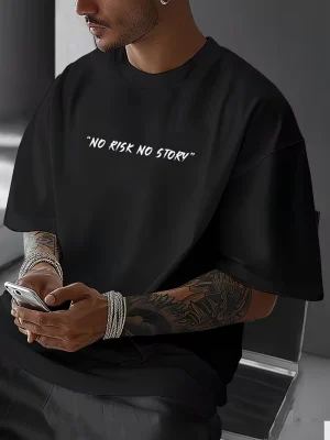 No Risk No Story Printed Oversized T-Shirt For Mens