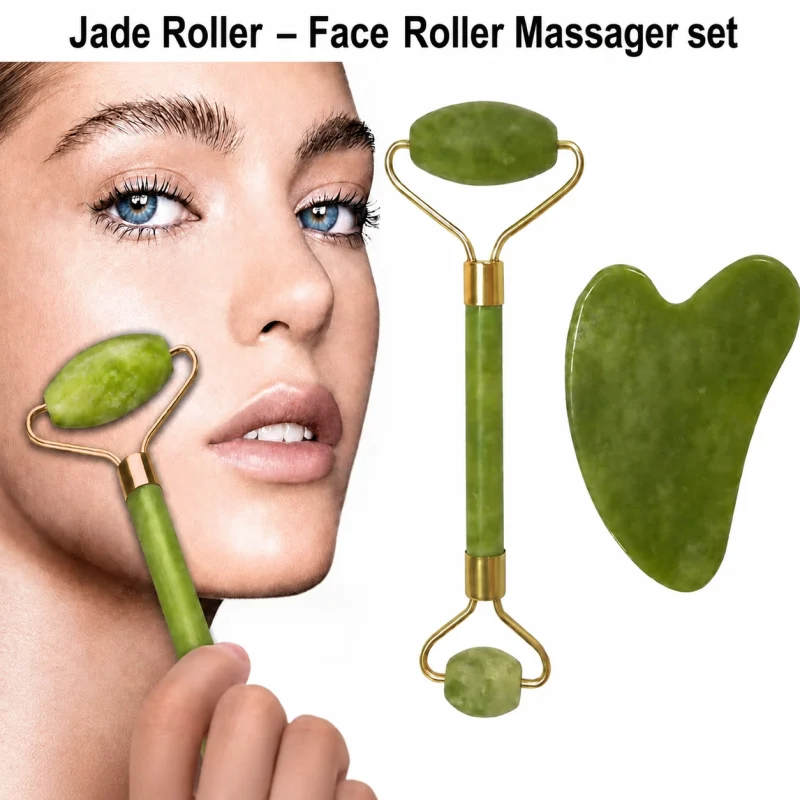 Jade Roller – Face Roller Massager & Gua Sha Scraper Tool Set Jade Roller – Face Roller Massager & Gua Sha Scraper Tool Set