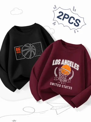 Pack of 2 Basketball Challenge Printed Long Sleeve T-Shirts For Tween Kids