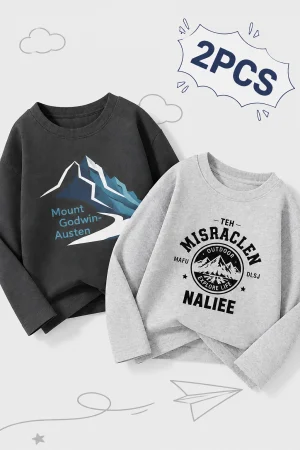 Pack of 2 Outdoor Explorer Printed Long Sleeve T-Shirts For Tween Kids