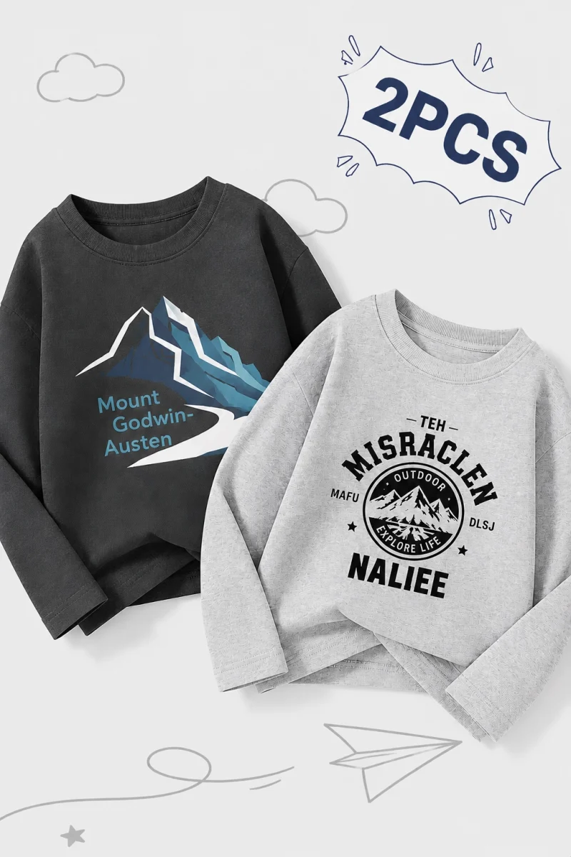 Pack of 2 Outdoor Explorer Printed Long Sleeve T-Shirts For Tween Kids