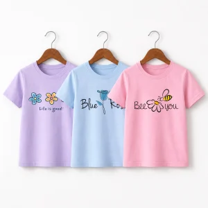 Pack of 3 Flower & Bee Printed T-Shirts for Girls