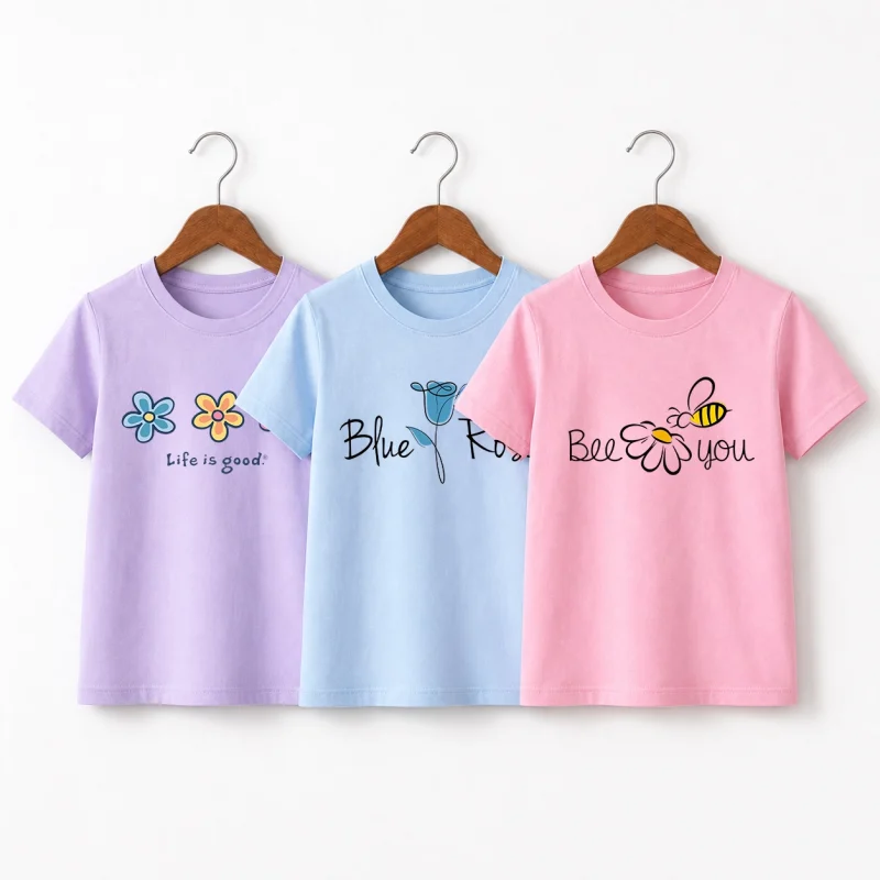 Pack of 3 Flower & Bee Printed T-Shirts for Girls