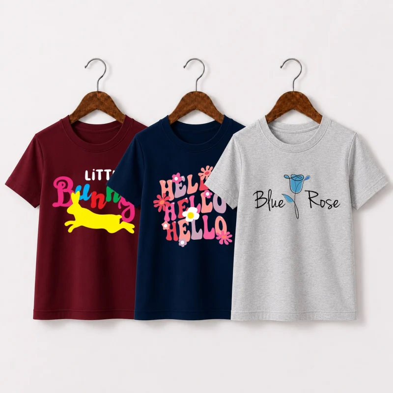Pack of 3 Hello Bunny Printed T-Shirts for Girls Pack of 3 Hello Bunny Printed T-Shirts for Girls