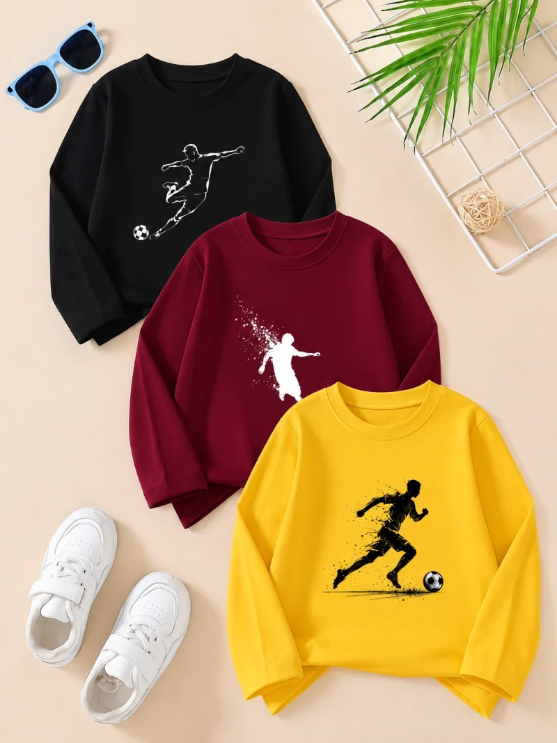 Pack of 3 Kickoff Style Printed Long Sleeve T-Shirts For Tween Kids