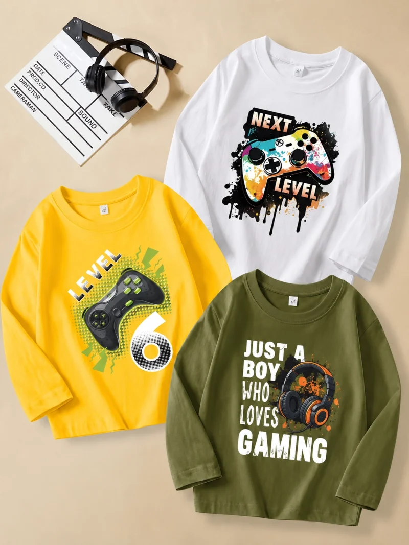 Pack of 3 Next Level Gaming Printed Long Sleeve T-Shirts for Tween Kids Pack of 3 Next Level Gaming Printed Long Sleeve T-Shirts for Tween Kids