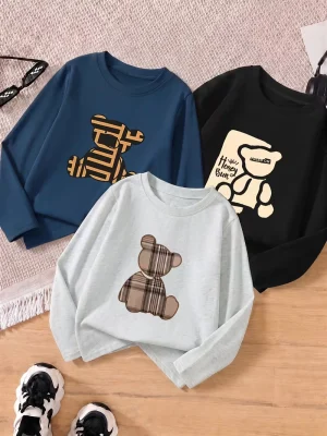Pack of 3 Honey Bun Bear Long Sleeve T-Shirts for Young Kids