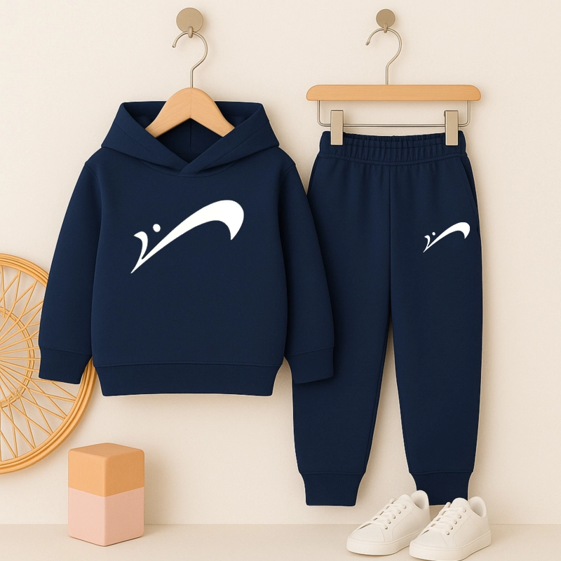 Correct Dot Mark Printed Navy Blue Hooded Tracksuit For Tween Kids