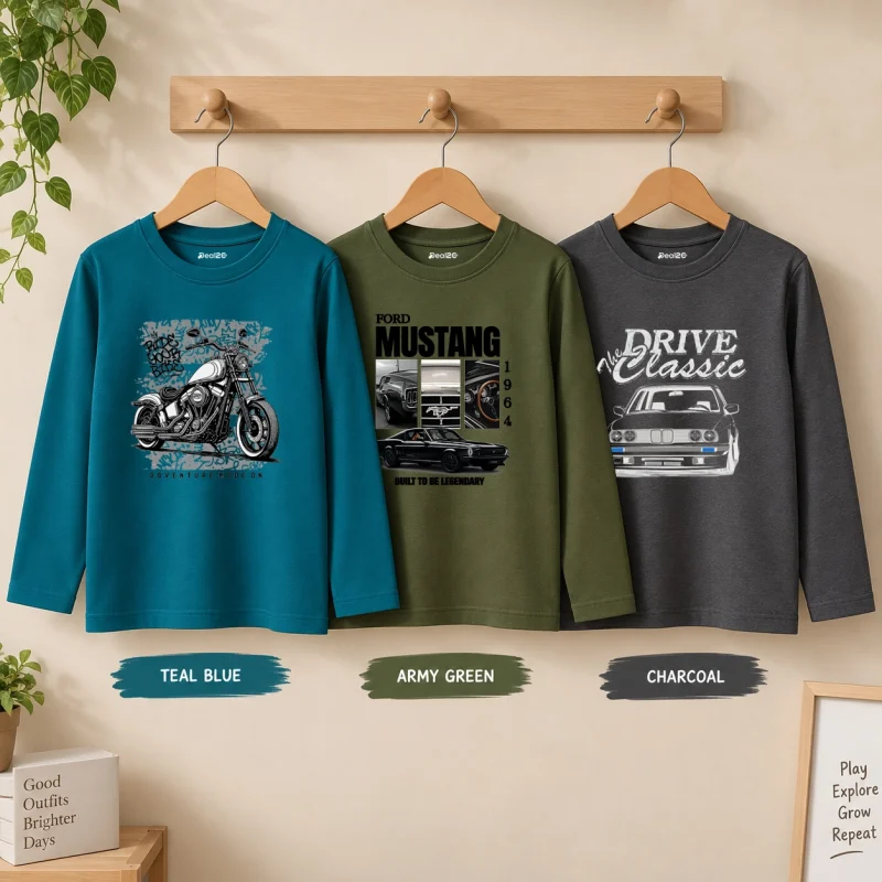 Pack of 3 Drive Classic Ford Printed Long Sleeve T-Shirts For Tween Kids