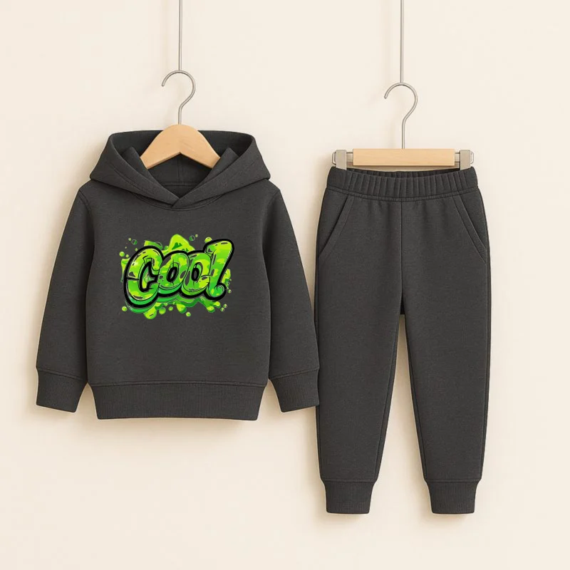 Charcoal Cool Printed Hooded Tracksuit for Young Kids