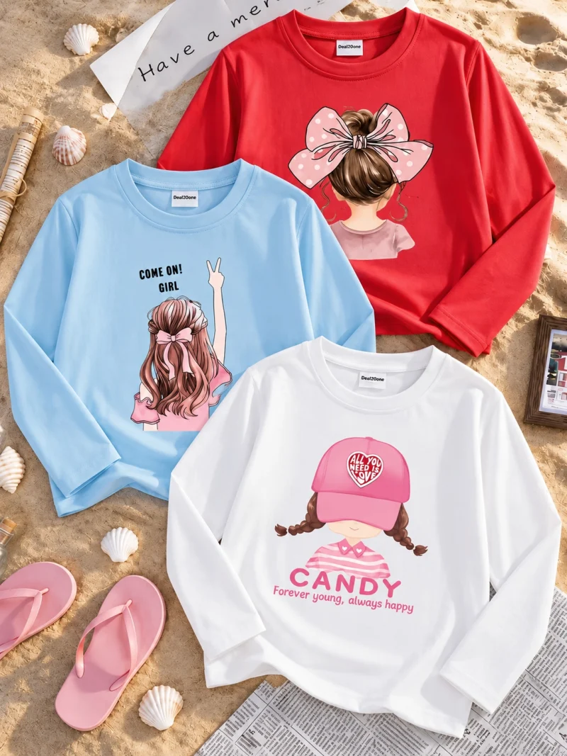 Pack of 3 Forever Candy Lover Printed Long Sleeve T-shirts for Girls