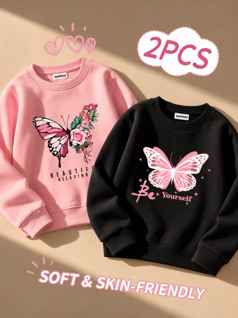 Pack of 2 Relaxing Yourself Printed Sweatshirts for Girls Pack of 2 Relaxing Yourself Printed Sweatshirts for Girls