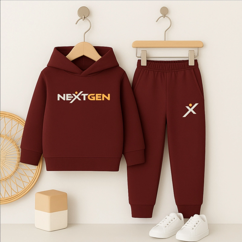 Next Gen X Printed Maroon Hooded Tracksuit For Tween Kids