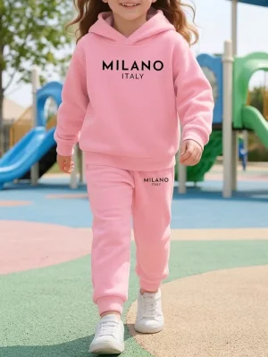 Cool Milano Italy Printed Pink Hooded Tracksuit for Girls