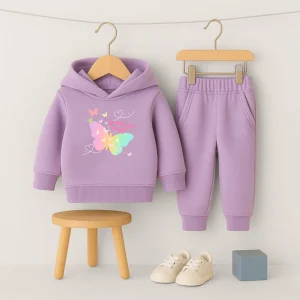 Butterfly Bliss Printed Purple Hooded Tracksuit for Girls