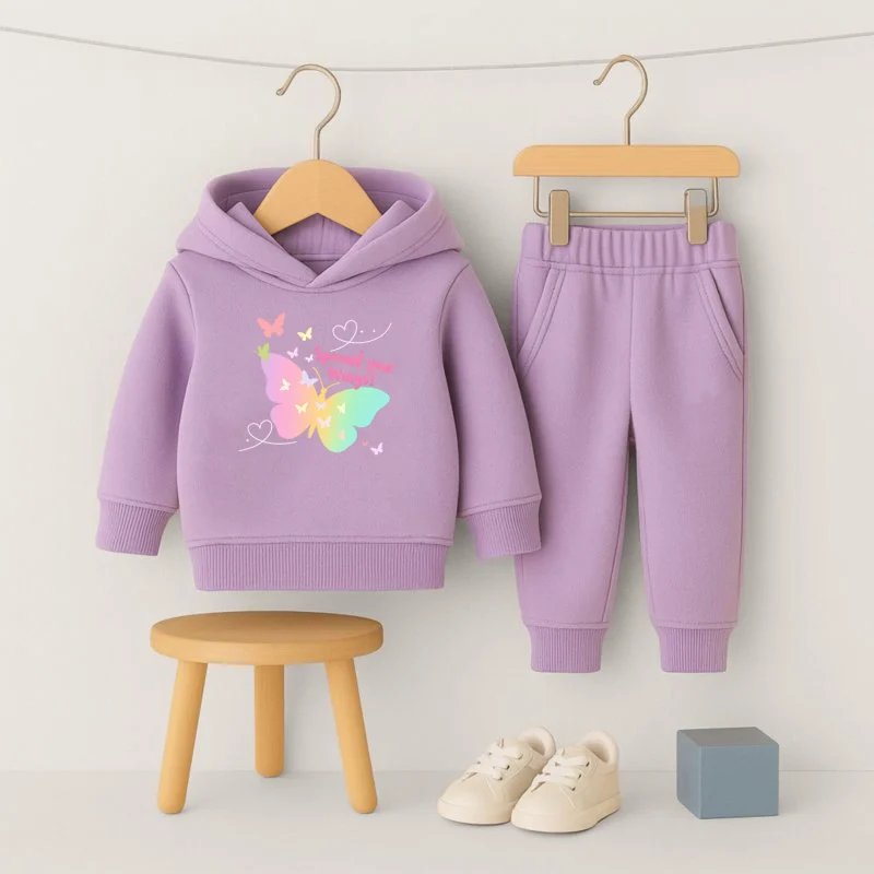 Butterfly Bliss Printed Purple Hooded Tracksuit for Girls
