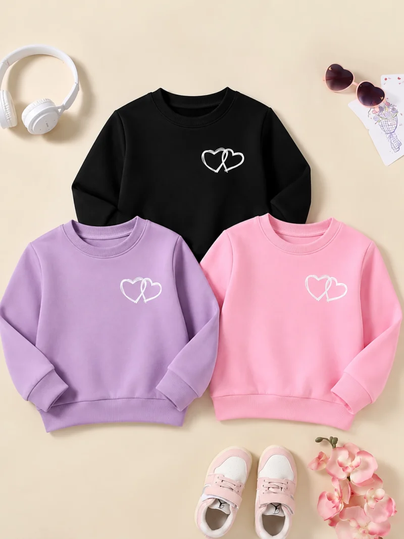 Pack of 3 Double Heart Printed Sweatshirts for Girls