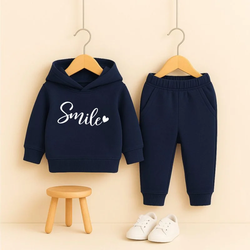 Smile Heart Printed Navy Blue Hooded Tracksuit for Girls Smile Heart Printed Navy Blue Hooded Tracksuit for Girls
