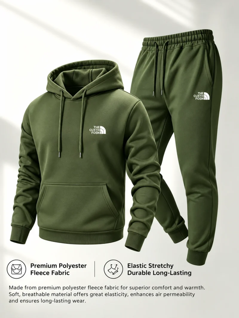 Cuxth Fosn Printed Army Green Hooded Tracksuit for Men