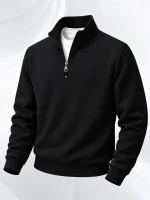 Classic Black Mock Neck Half-Zip Pullover for Mens