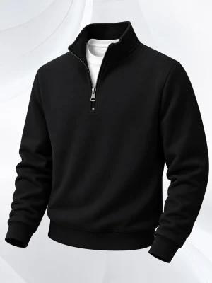 Classic Black Mock Neck Half-Zip Pullover for Mens