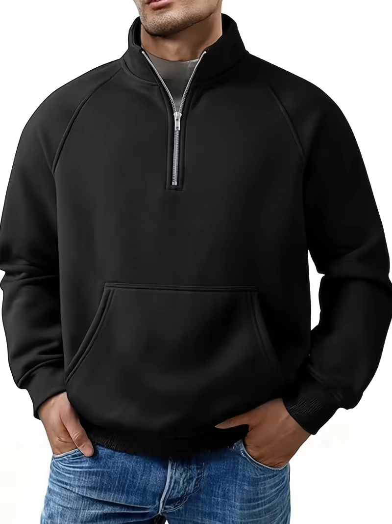 Classic Black Mock Neck Half-Zip Pullover for Mens Classic Black Mock Neck Half-Zip Pullover for Mens