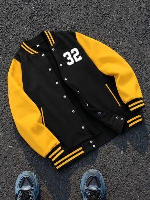Black and Yellow 32 Printed Men Varsity Jacket